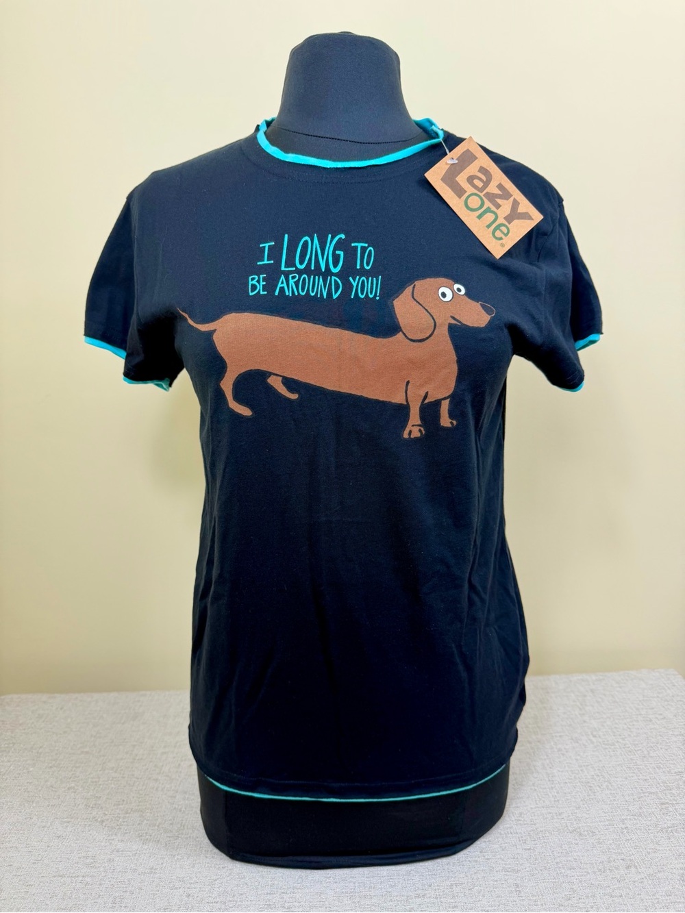 Lazy One Tee Shirt w Red Dachshund Black w Turquoise Trim - Womens XS New w Tags